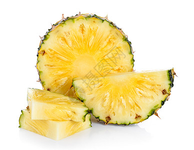 在白色背景上孤立的菠萝切片热带甜点饮食黄色字体凤梨水果绿色食物图片