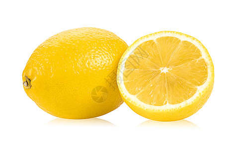 在白色背景上隔离的柠檬和切片半切片热带黄色水果团体宏观食物图片