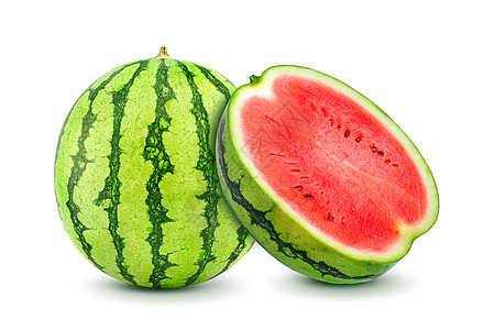 白色背景上孤立的西瓜热带饮食绿色食物水果红色甜点图片