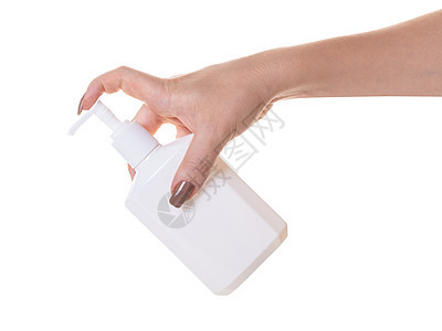 手持装瓶的液化肥皂化妆品奶油液体卫生瓶子洗发水润肤皮肤塑料洗剂图片
