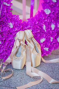 粉红色装饰上两双芭蕾鞋图片
