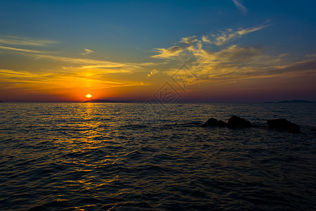 希腊科孚岛村Logas海滩美丽的日落墙纸天空支撑假期黄色太阳地平线反思地标红色图片