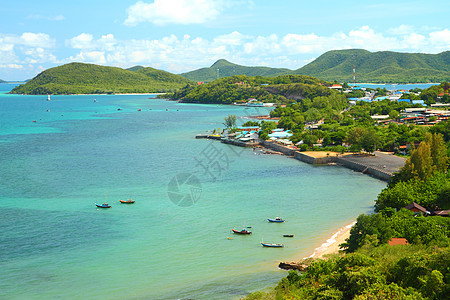 泰国Samaesan的蓝色海景地平线海浪娱乐美丽海湾冲浪假期石头支撑墙纸游客图片