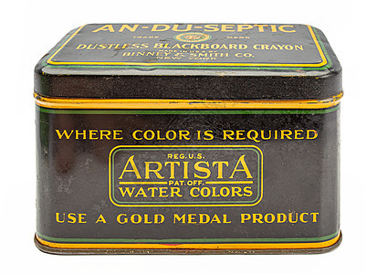 古老蜡笔盒用具补给品粉色绘画黄色创造力粉笔艺术家白色艺术图片