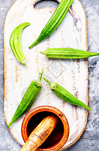 原始绿色有机有机天花板收成情调饮食厨房健康植物秋葵食物热带异国图片