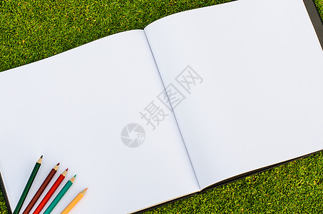 彩色铅笔和新春青绿草画册草地教育控制板床单笔记本笔记收藏草图木材材料图片
