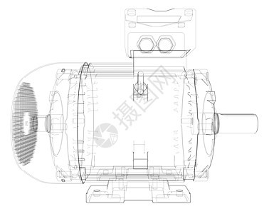 电动发动机轮廓 3D插图项目x射线技术草图电动机工程师建造机器机械电气图片