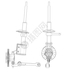 配有制动盘片提纲的汽车拖拉器草图工程3d螺旋摩托车团体减震器机器维修机械图片