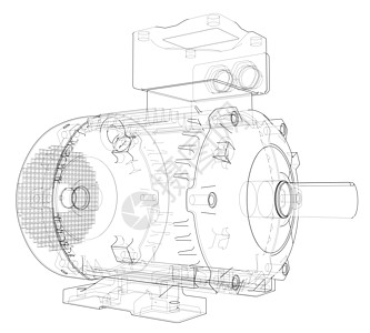 电动发动机轮廓 3D插图工业机器机械蓝图绘画力量电气项目引擎方案图片