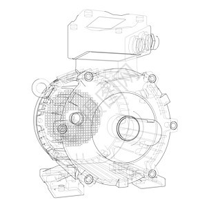 电动发动机轮廓 3D插图工业电磁机械工程机器电气x射线工程师草图力量图片