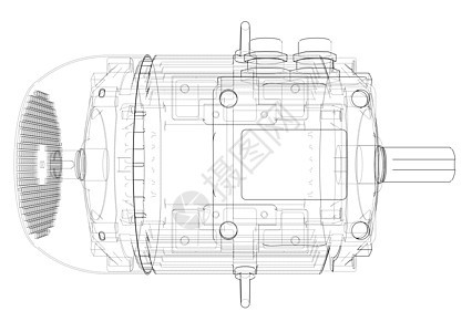 电动发动机轮廓 3D插图3d电气绘画机械技术电动机x射线工程项目引擎图片