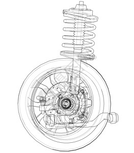 带轮子轮胎和减震器的汽车悬架力学金属草图蓝图车轮运输震惊3d螺旋吸收器图片