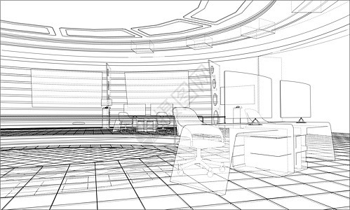 3D 轮廓内部  3d 它制作图案项目素描房子住房监视器建筑师店铺设计师电脑办公室图片