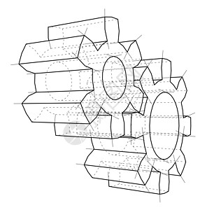 线条齿轮3D齿轮  3d 它制作图案机器草稿纽带机械艺术草图圆形线条蓝图工程背景