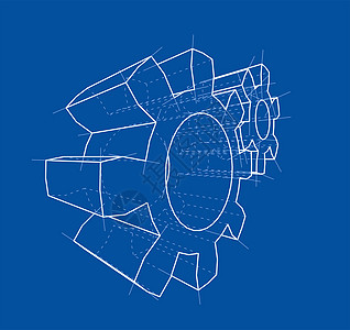线条齿轮3D齿轮  3d 它制作图案蓝色传动机械旋转车轮商业草稿圆形线条车辆背景