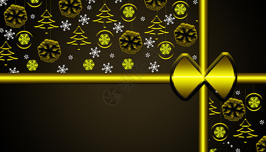 棕色的圣诞背景 上面有金色的挂饰和雪花礼物丝带明信片火花金子假期艺术插图星星墙纸庆典图片