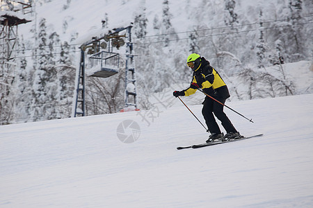 北极坡的阿尔卑斯山滑雪者行动童话男人高山旅游气候旅行假期乐趣木头图片