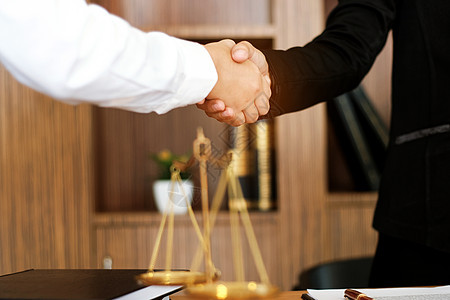 女律师与委托人握手 商业伙伴会晤律师法庭法理会议咨询法官法律拍卖商务刑事图片