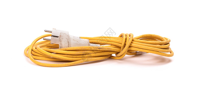白色的黄色延伸线被孤立花环电气插头插座金属绳索图片