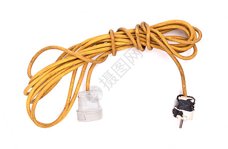 白色的黄色延伸线被孤立花环插座金属电气插头绳索图片