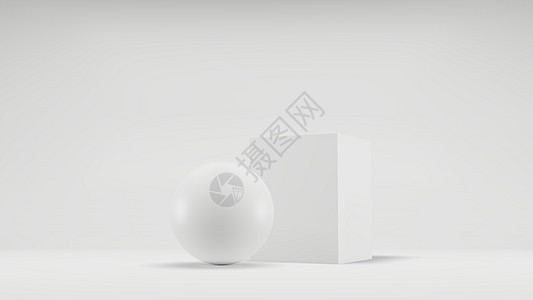 白色照片研究中的球体和立方体图片