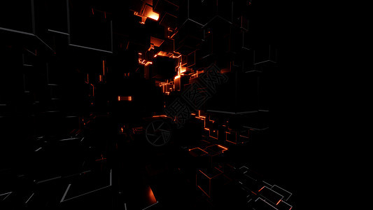 抽象的暗立方体和明亮的红色闪光电路空间力量3d新技术矿业活力粒子网络科学图片