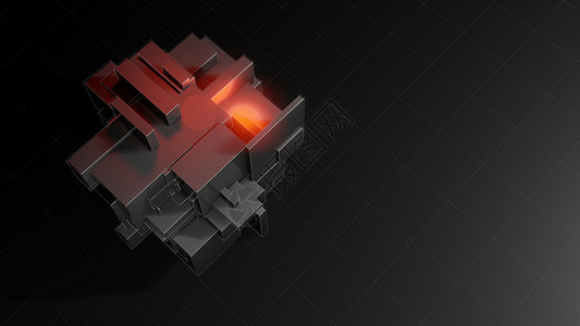 抽象的 3d 对象组成的多维数据集 物体内部的红色光芒耀斑渲染商品作品海报建筑学几何学建造技术正方形图片