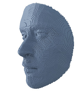从立方体构造的抽象人脸头脑正方形墙纸智力体素数据3d电子人眼睛蓝色图片