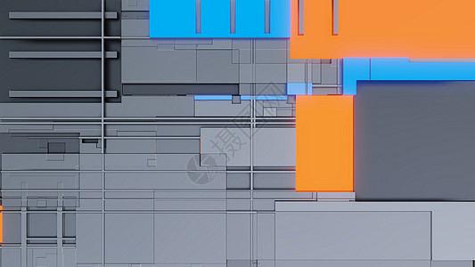 具有亮段的随机立方体的抽象背景技术数据蓝色商业反射网络创新积木橙子插图图片