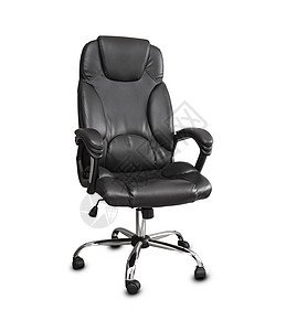 办公室椅子是黑色皮革的 白背景孤立无援装饰扶手椅地面奢华阁楼弯头工作工作室经理管理人员图片