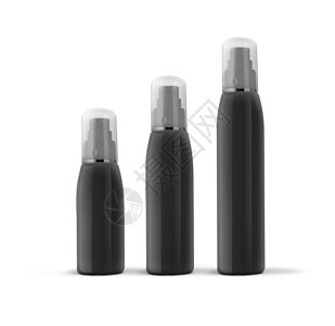 在白色背景上隔离的黑色化妆喷雾瓶装在白底化妆品凝胶喷雾器泡沫清新剂产品塑料广告头发洗剂图片