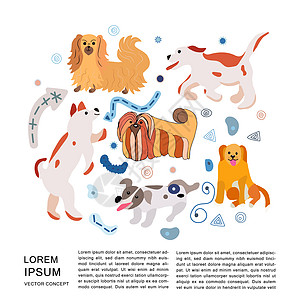 不同的狗品种图刻字卡片标识海报动物传单兽医宠物绘画手绘图片