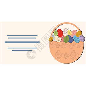 复活节篮子配有彩蛋文字框卡庆典卡通片季节性假期涂鸦草图框架季节插图海报图片