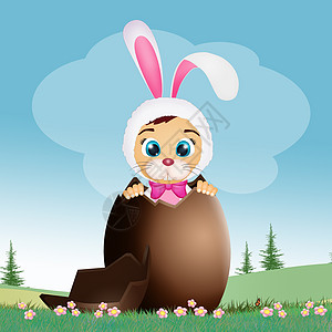 复活节巧克力蛋里穿着兔子装的小孩巧克力庆典惊喜耳朵礼物孩子明信片戏服婴儿插图图片