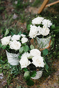 婚前装饰桌子接待白色花园绿色派对假期仪式木头风格图片