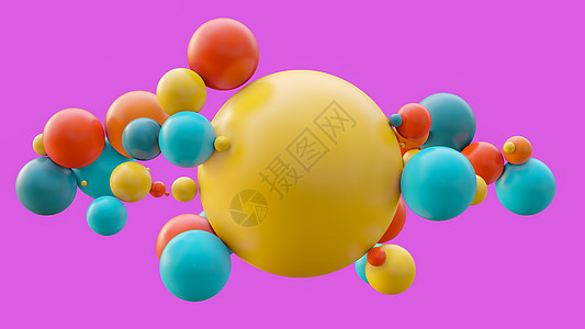 在粉红色背景上孤立的运动中的飞行球体数字领域博览会圆圈体积想像力3d原语插图塑料图片