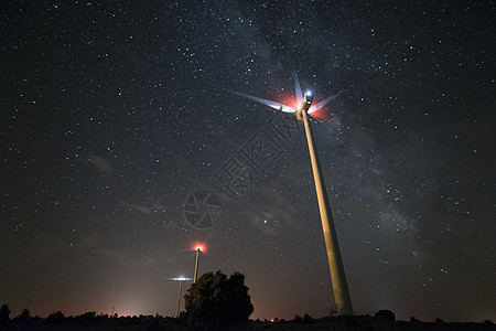 风车 风力涡轮机 电力和能源 夜间摄影资源科技生产星星环境绿色螺旋创新气候生态图片