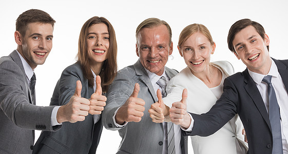 商界人士举起大拇指生意人微笑男人套装同事女士商务成人团队快乐图片