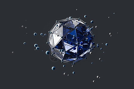 3d 渲染创意三角形多边形构造六边形想像力玻璃黑色造型创造力几何学技术插图蓝色背景图片