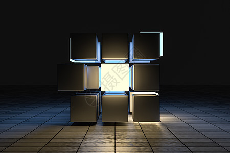 3d 具有科学和技术感知的创造性立方体黑色推介会渲染产品盒子照明辉光创造力3d正方形背景图片