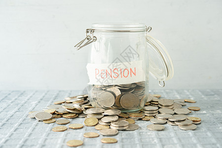 用硬币保存罐尖端情况预算薪水资金盒子玻璃银行标签财富图片