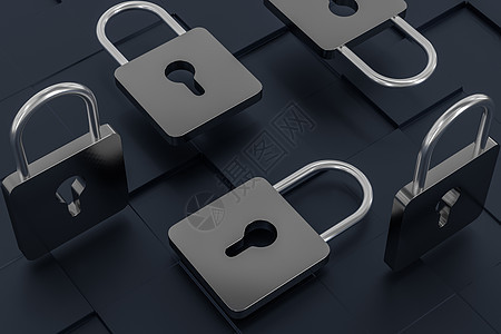 具有数字概念背景的 3d 渲染金属锁反射蓝色秘密互联网安全插图挂锁保障金融技术图片