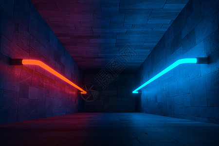 废弃房间黑暗背景中的 3D 渲染发光魔法线辉光蓝色线条射线技术活力几何学插图3d监狱图片