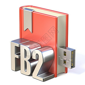 eBook 图标金属 FB2 红书 USB 3D渲染红色电子书格式网络互联网3d插图记忆棒阅读图片