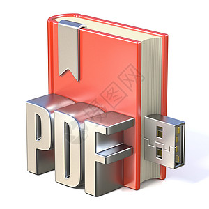 电子书图标金属 PDF 红色书籍 USB 3记忆棒3d闪光格式阅读渲染教育互联网读者学校图片