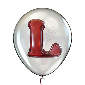 透明气球 3 中的字母 L乐趣渲染收藏丝带折射生日庆典派对艺术反射图片