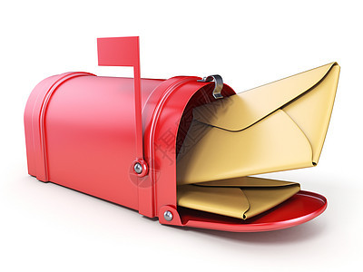 红色信箱和两个黄色信封3D图片