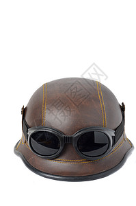 旧棕色皮头盔旅行运动发动机游客自行车速度风镜玻璃保险飞行员图片