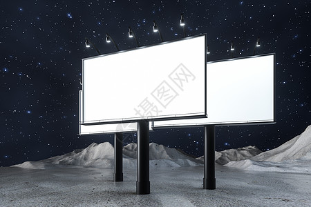 3d 渲染空白广告板在夜景中商业3d天空展览展示爬坡广告牌场地沙漠横幅图片