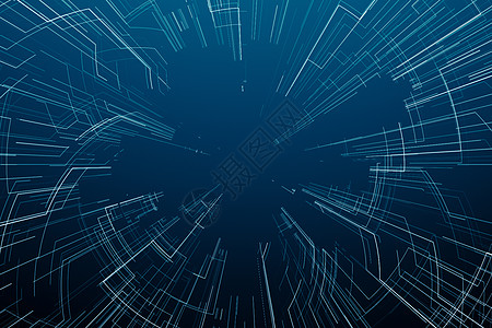 3d 渲染蓝色发散技术线辉光国际插图3d数据几何学线条网格活力界面图片